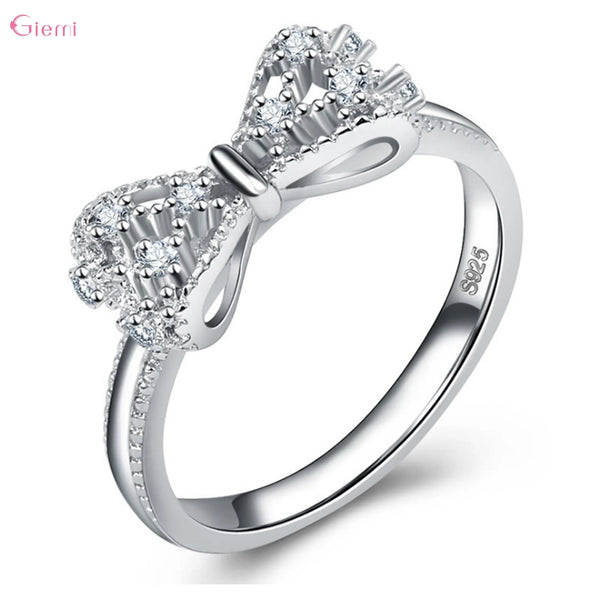 925 Sterling Silver Bowknot Bow Knot Cubic Zirconia