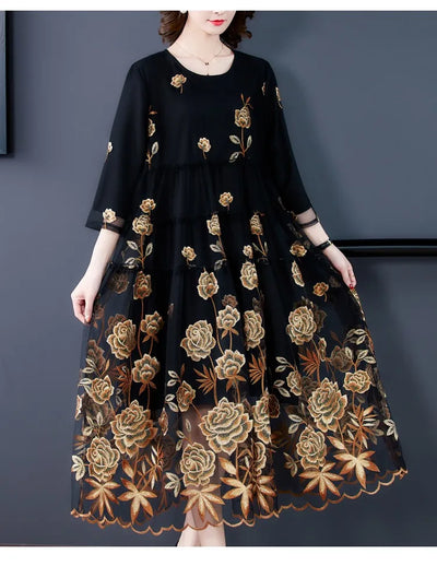 Chic Mesh Embroidered Dress 2024 Spring Autumn