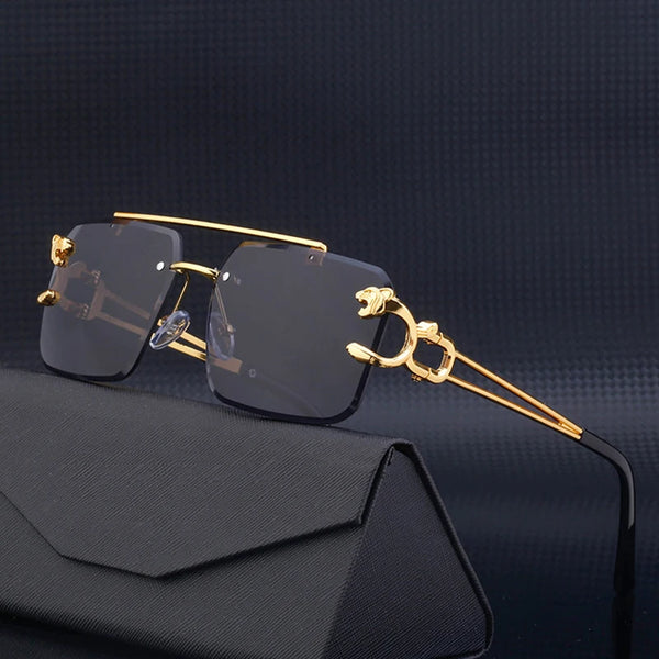 Fashion Metal Leopard Rimless Sunglasses Double