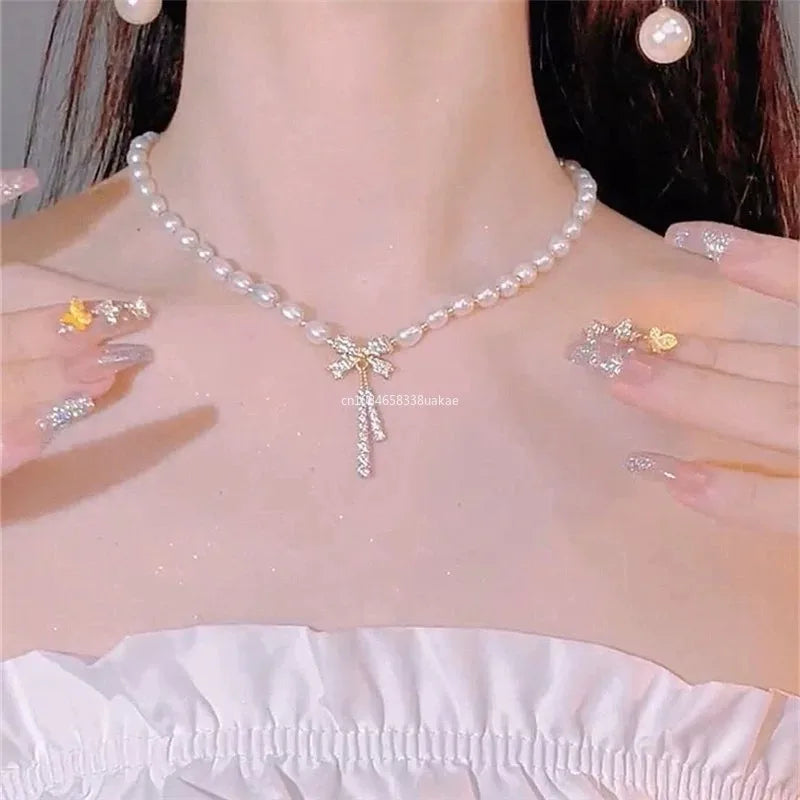 Coquette Aesthetic Pearl Necklace Korean Fashion