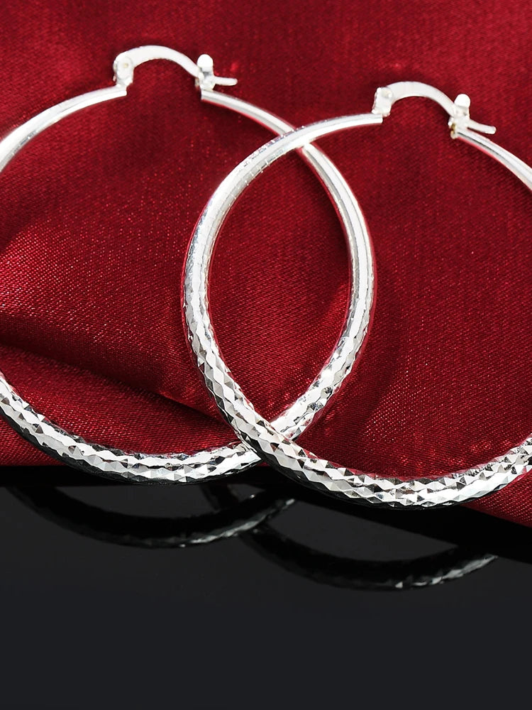 Charms fine 925 Sterling Silver 5CM circle hoop Earrings