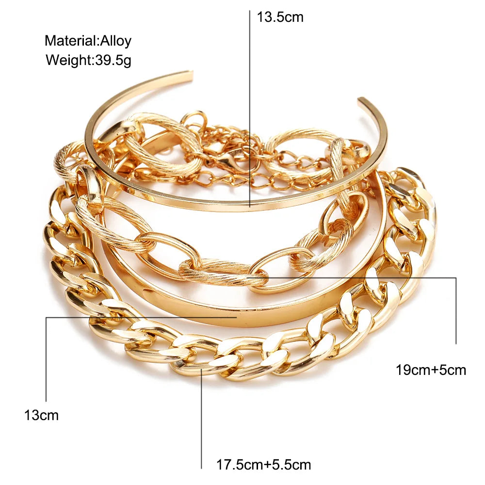 Bohemian Metal Chain Bracelet Set For Women Geometric
