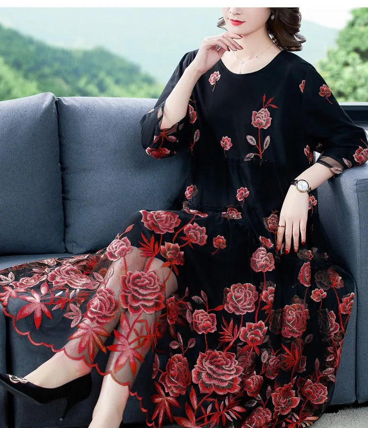 Chic Mesh Embroidered Dress 2024 Spring Autumn