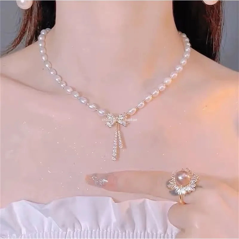 Coquette Aesthetic Pearl Necklace Korean Fashion