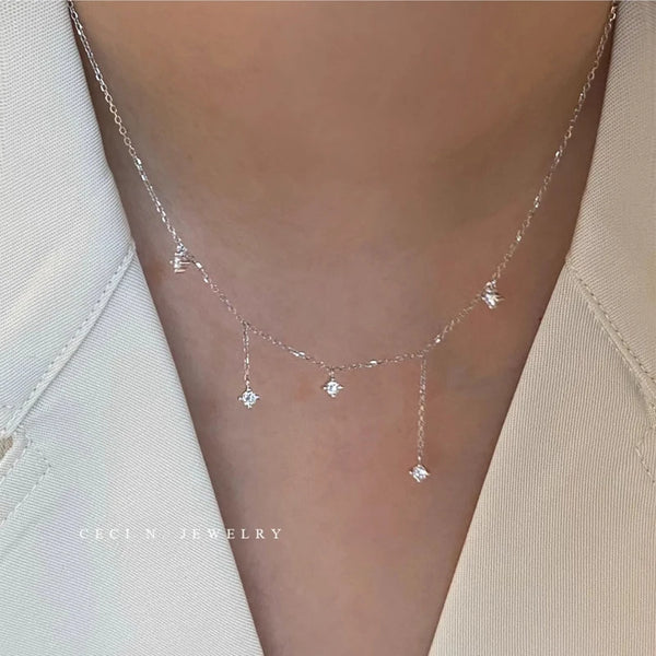 925 Sterling Silver Zircon Star Charms Necklace For Women
