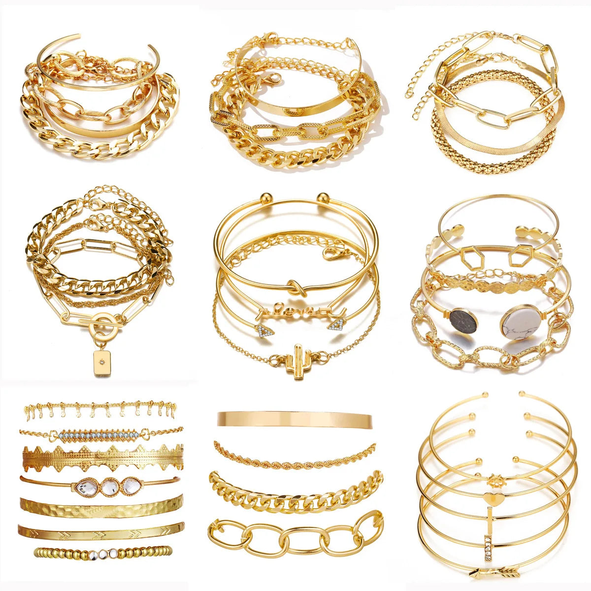 Bohemian Metal Chain Bracelet Set For Women Geometric