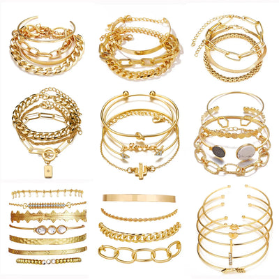 Bohemian Metal Chain Bracelet Set For Women Geometric