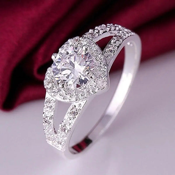 Women 925 Sterling Silver Crystal Love Heart Shaped Ring